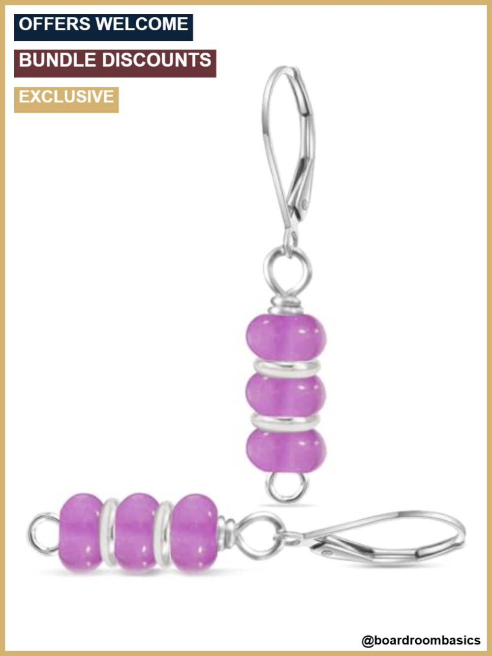 Platinum Plated Sterling Silver Natural Stone Flat Bead Dangle Drop Earrings